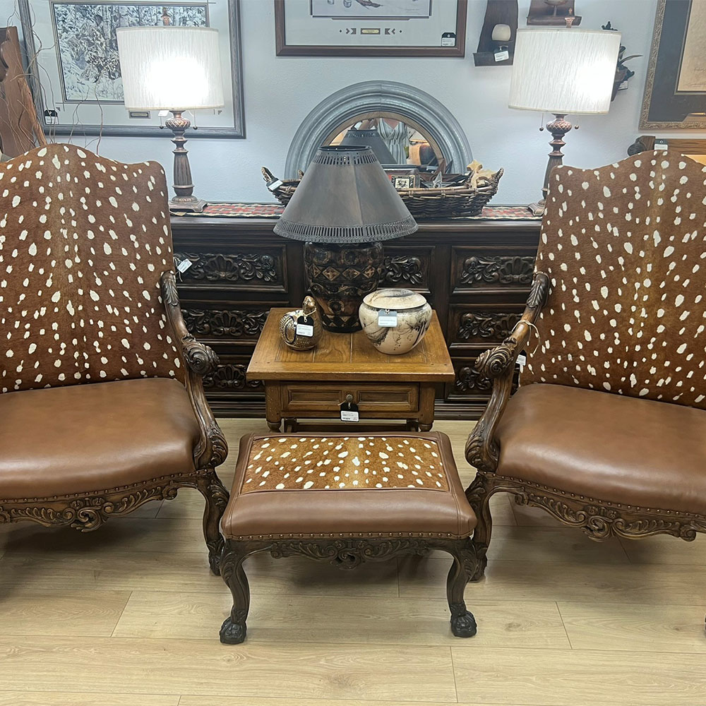 deer hide chairs and stool