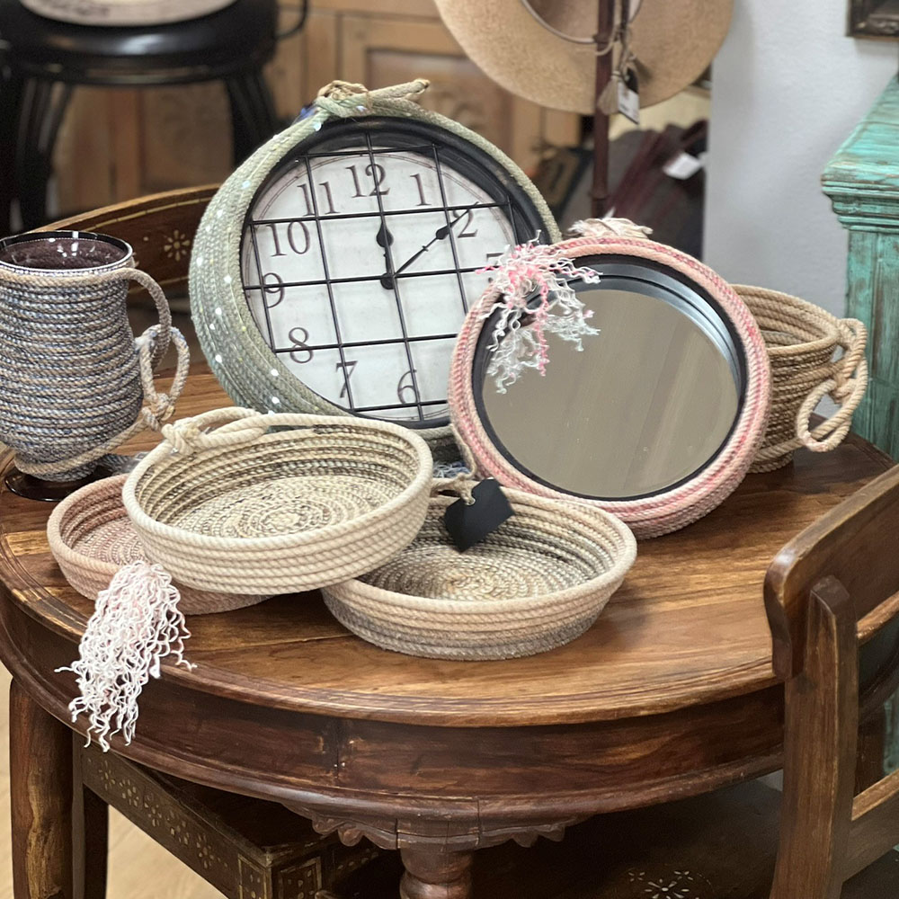 home accessories baskets, clock, mirrors