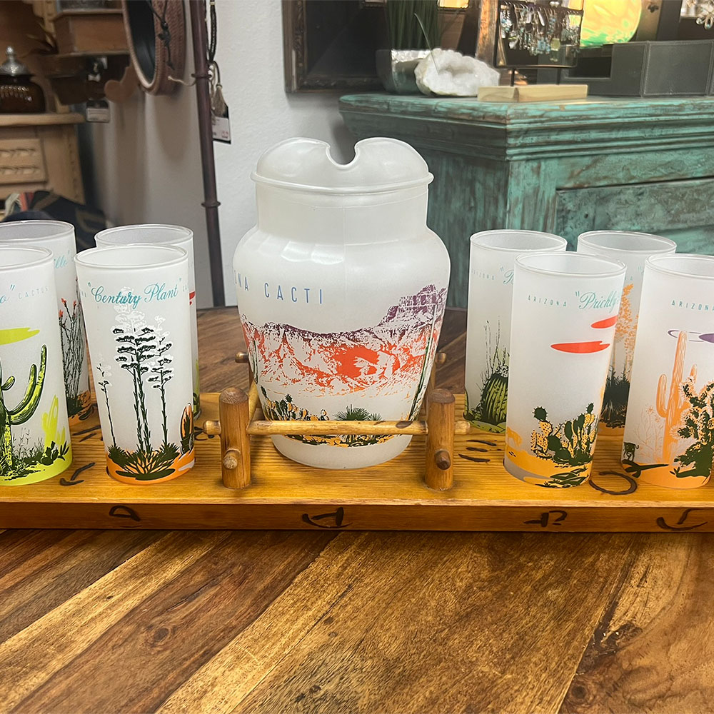 vintage pitcher and glasses set