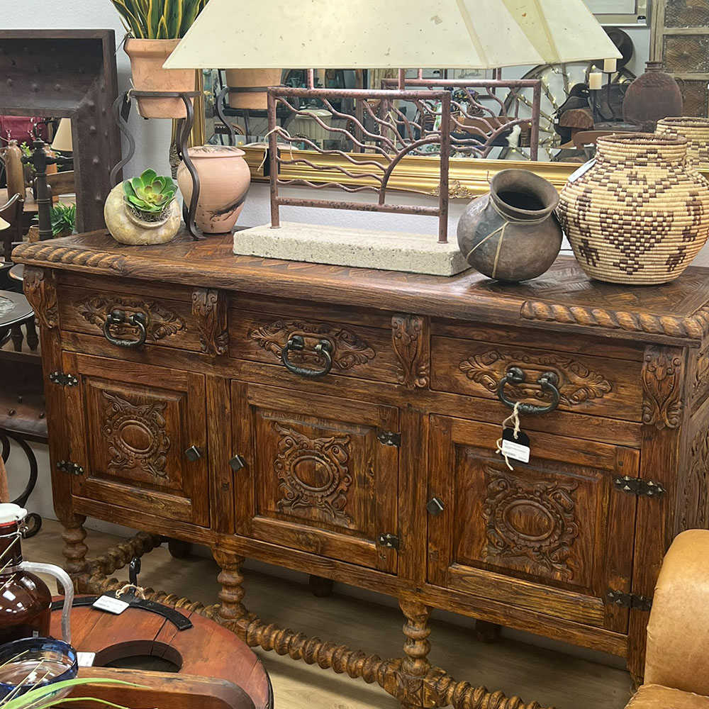 wodden engraved buffet side table with storage
